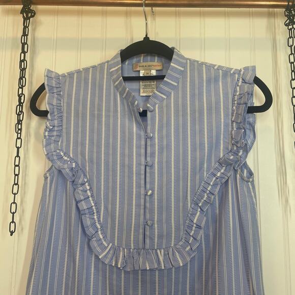 Paul & Joe Womens Blue Stripe Ruffle Shift Dress Cotton Size 2 - Picture 2 of 6